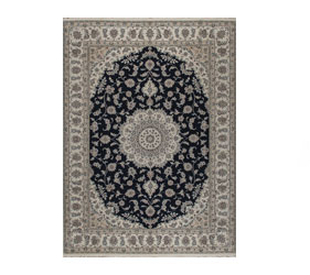 SILK NAIN CARPET ORIENTAL DESIGN NAVY BLUE AND BEIGE 